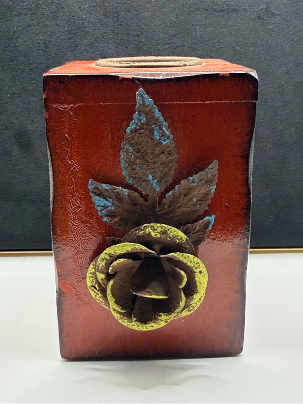 Handcrafted Red gold floral candle holder
